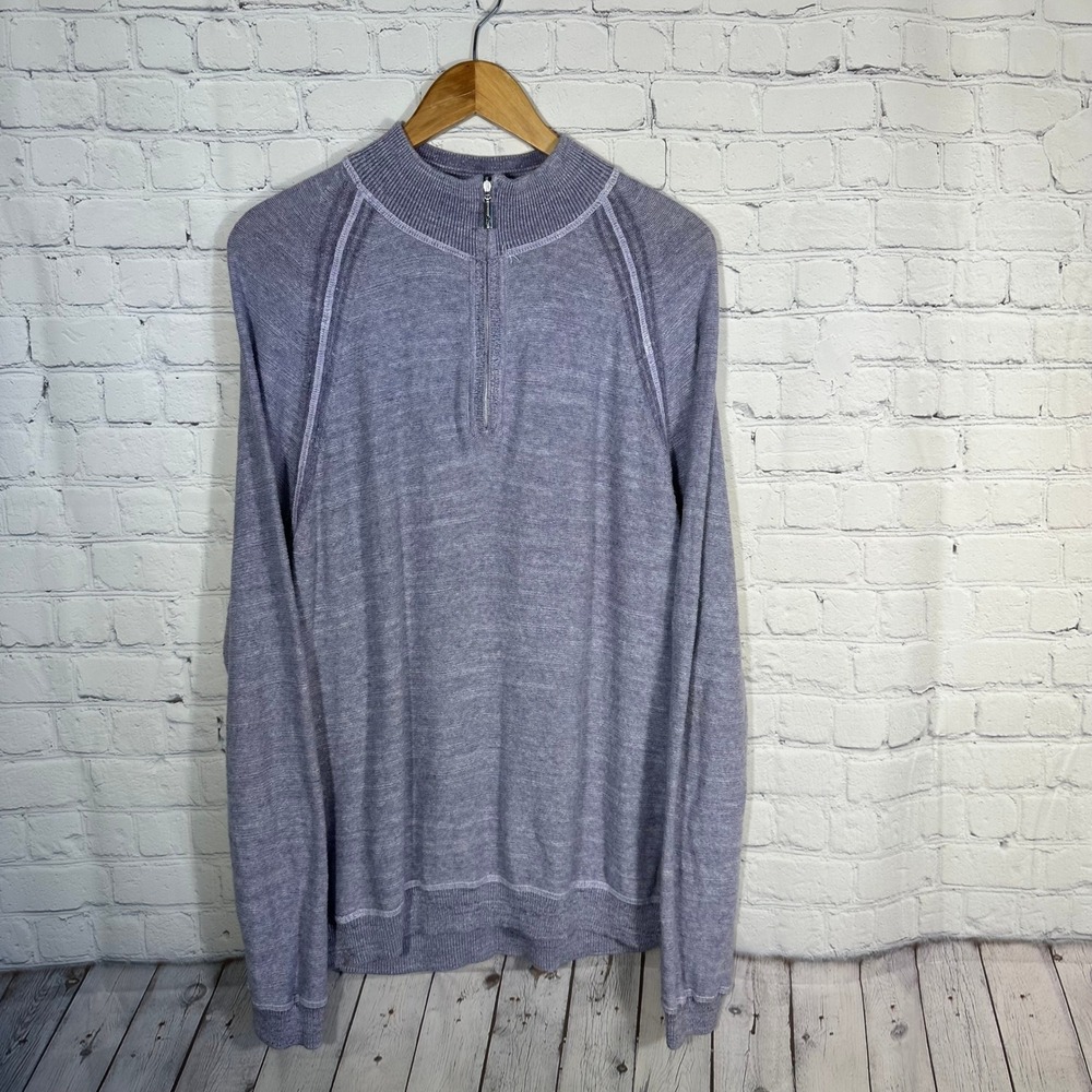 Tommy Bahama Flipsider Mens Purple Linen Blend Quarter Zip Sweater Mock Neck